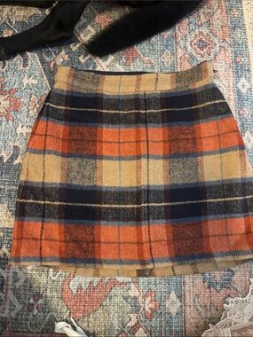 Lulu's Orange, Navy & Tan Plaid Mini Skirt